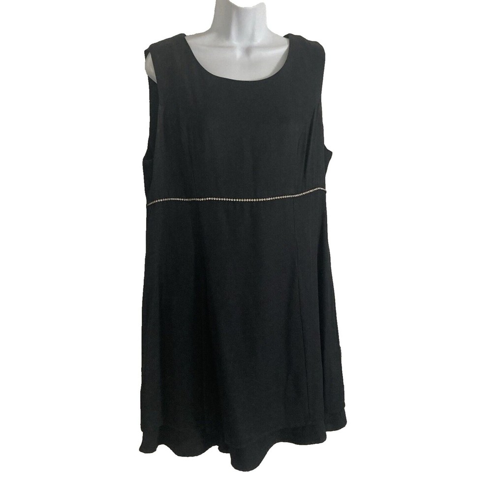 Vintage 90's Byer Studio Womens Black Shift Dress Size 12 Sleeveless Rhinestones